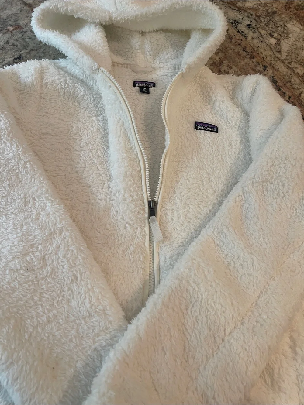 Patagonia Kids Cream Plush Hooded Puffer Jacket